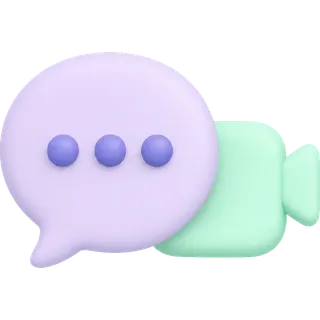 Un globo de chat junto a una cámara de video
